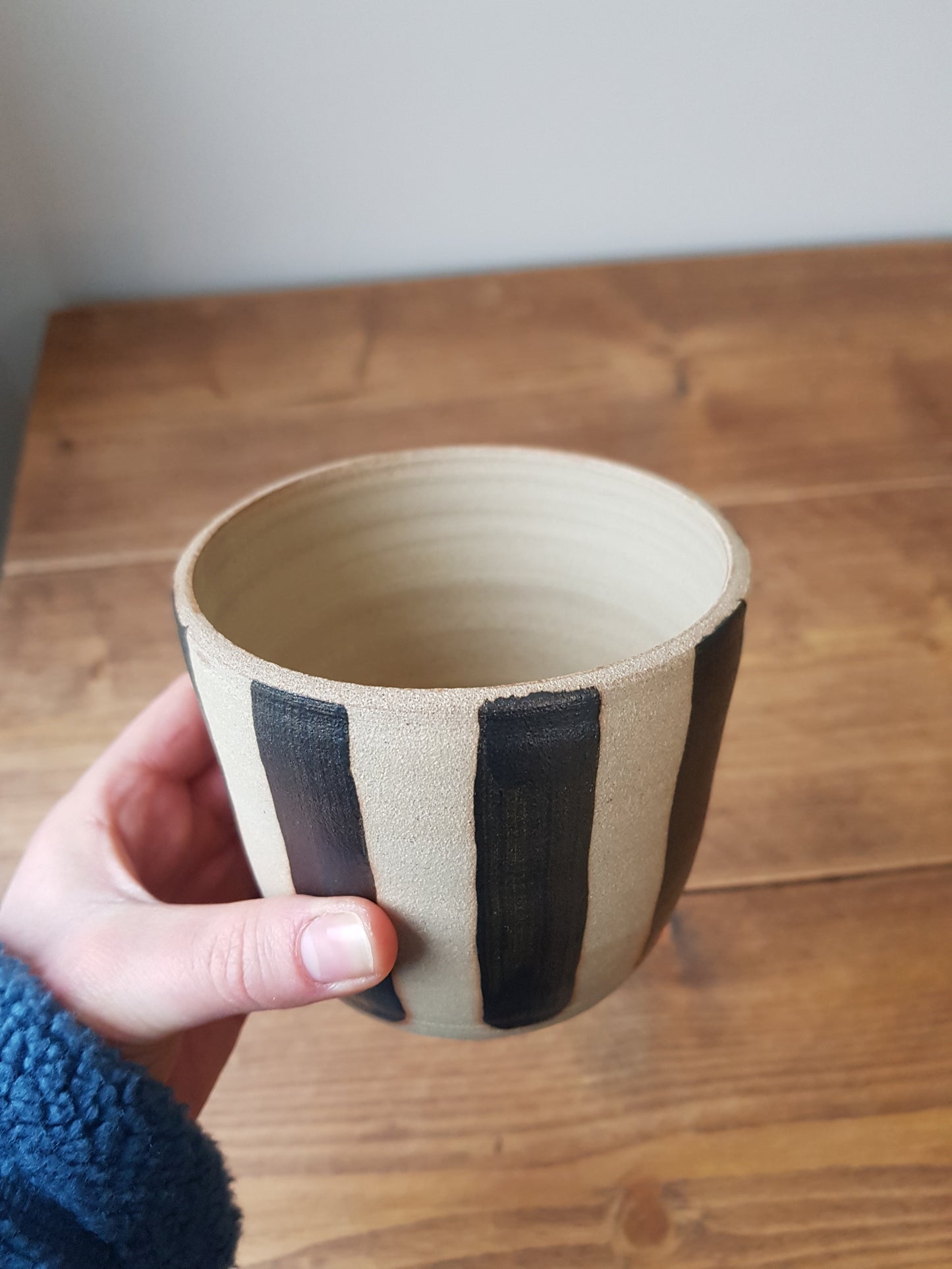 LIQUORICE Black stripe stoneware plant pot