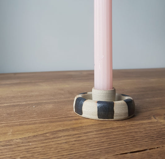 Black stripe chunky candlestick holder