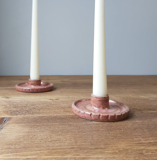 Rustic pink candlestick holder