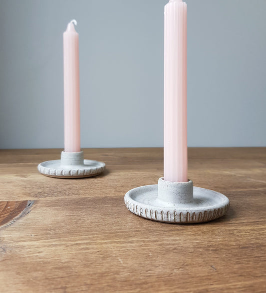 Cream fluted candlestick holder