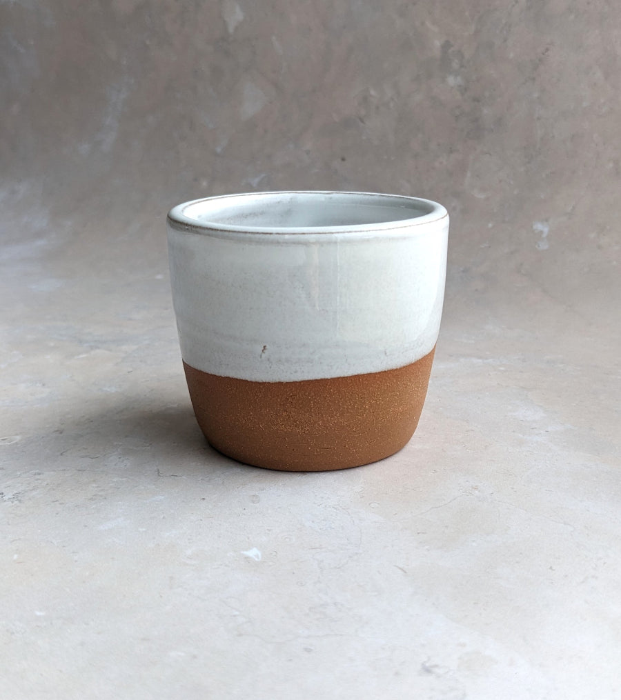 SAMPLE White and terracotta yunomi cup,