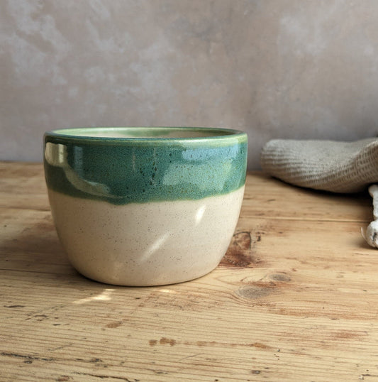 SAMPLE White and turquoise coffee cup 300ml