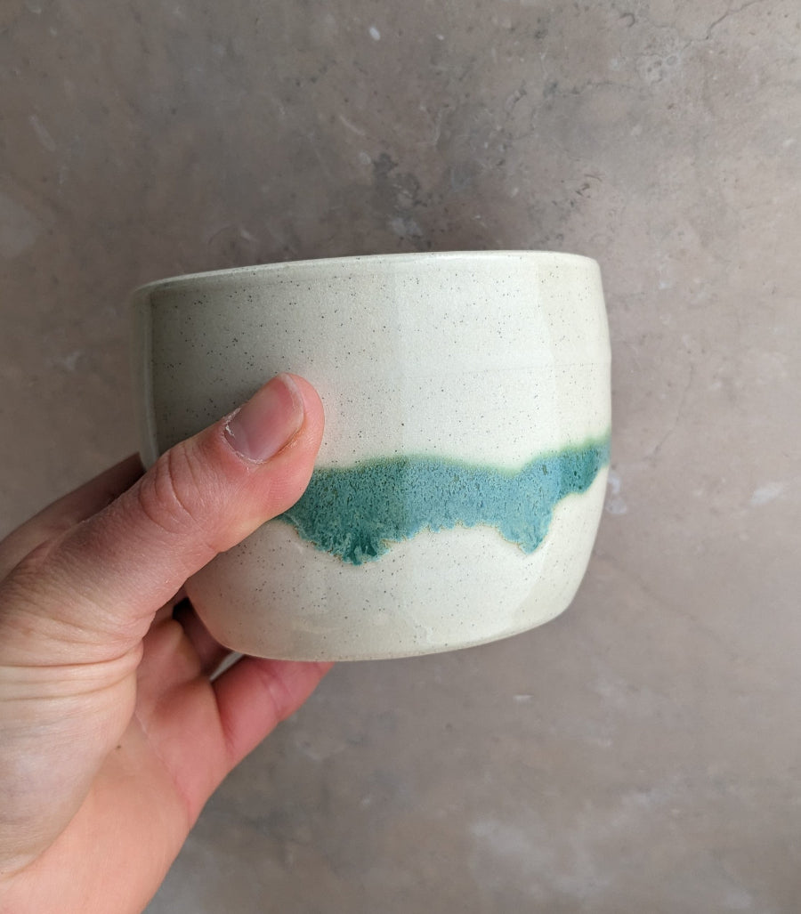 White and turquoise drip coffee cup 300ml