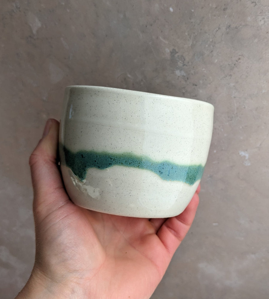 White and turquoise drip coffee cup 300ml