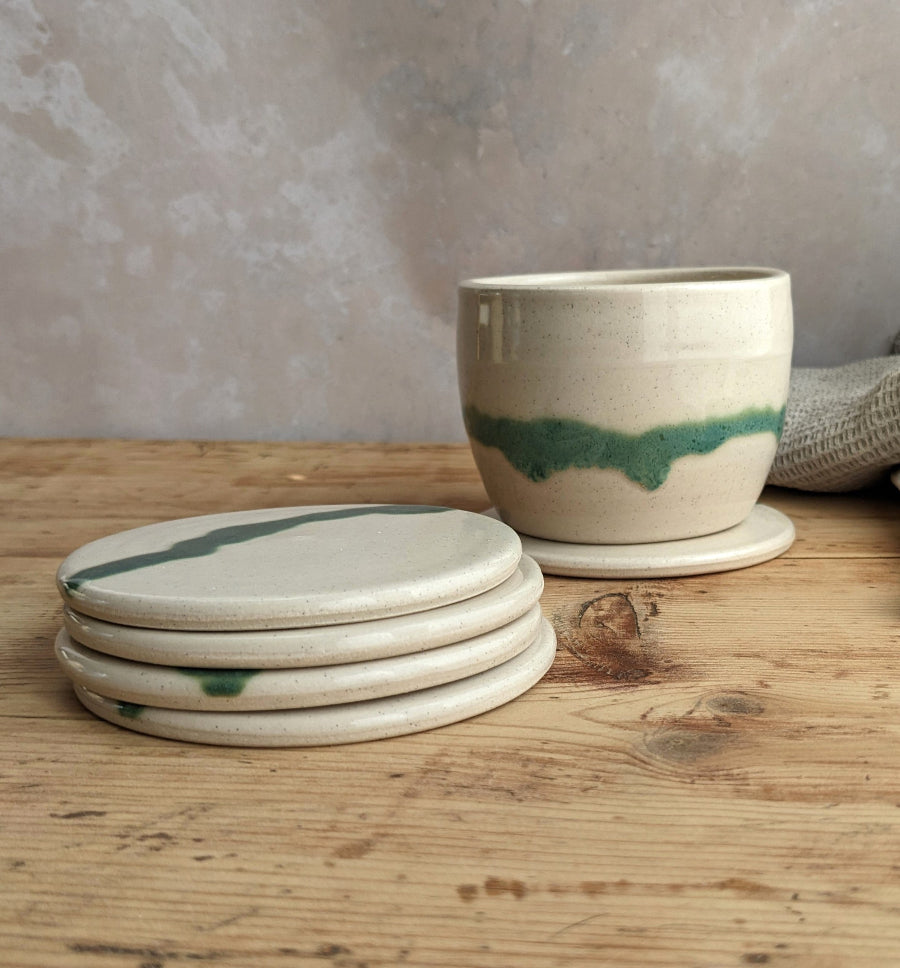 White and turquoise coaster set