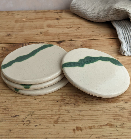 White and turquoise coaster set