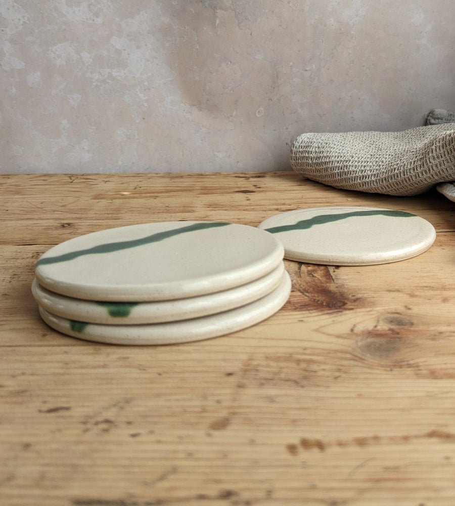 White and turquoise coaster set