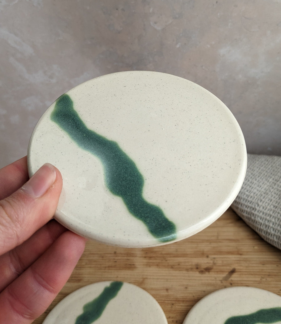 White and turquoise coaster set
