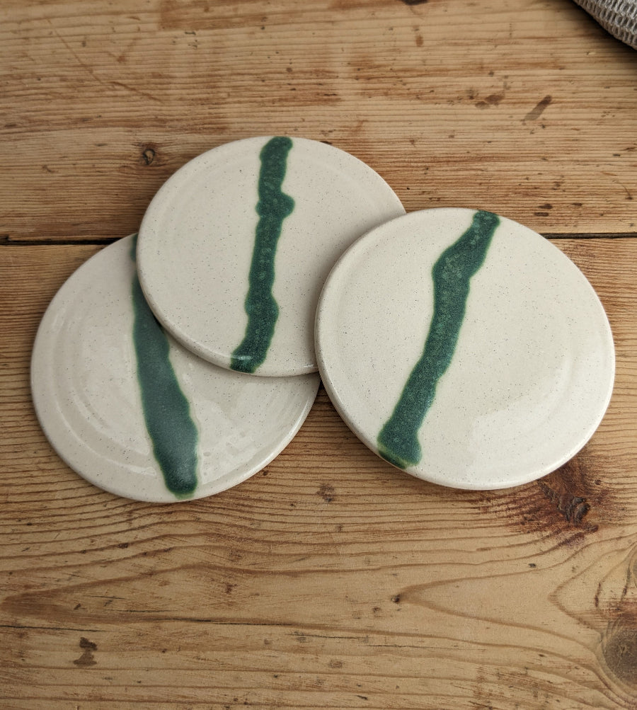 SECONDS White and turquoise coasters