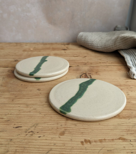 SECONDS White and turquoise coasters