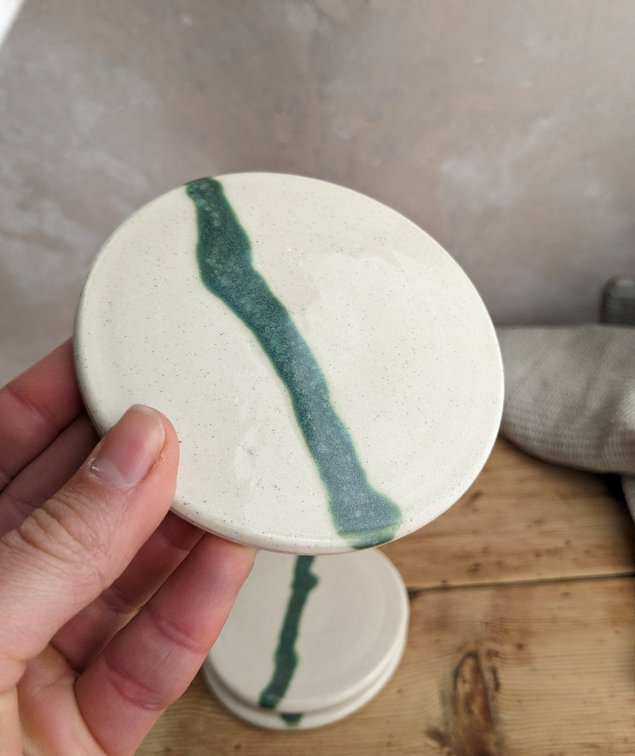 SECONDS White and turquoise coasters