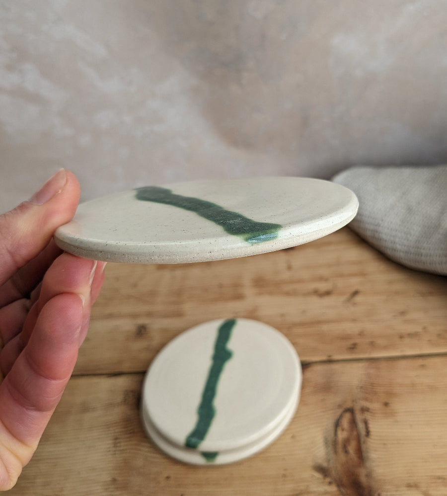 SECONDS White and turquoise coasters