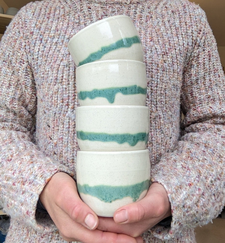 White and turquoise drip coffee cup 300ml