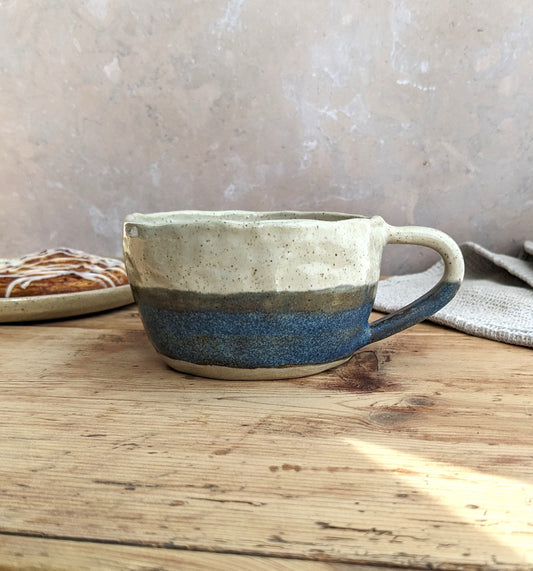 SAMPLE large blue & white 'pinch' mug
