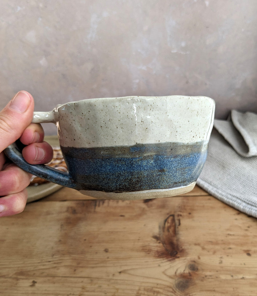 SAMPLE large blue & white 'pinch' mug