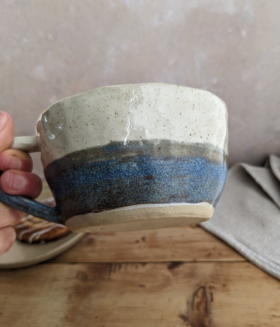 SAMPLE large blue & white 'pinch' mug