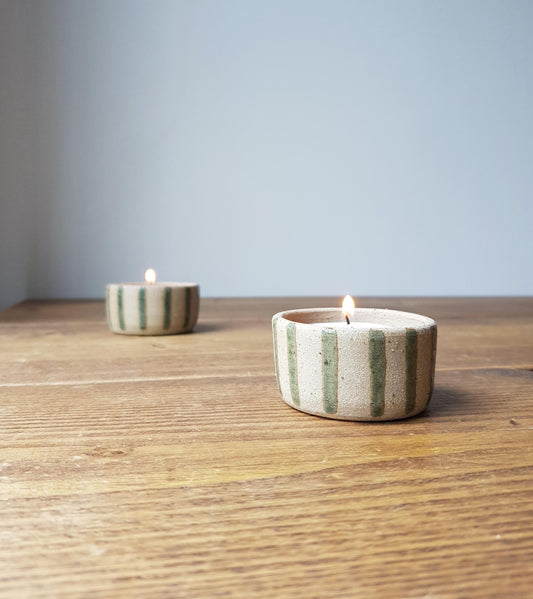 SET of 2 green striped tealight holders